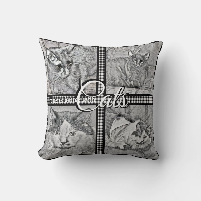 Almofada A Casa É Melhor Com Gatos Personalizados - Quadrad (Frente)