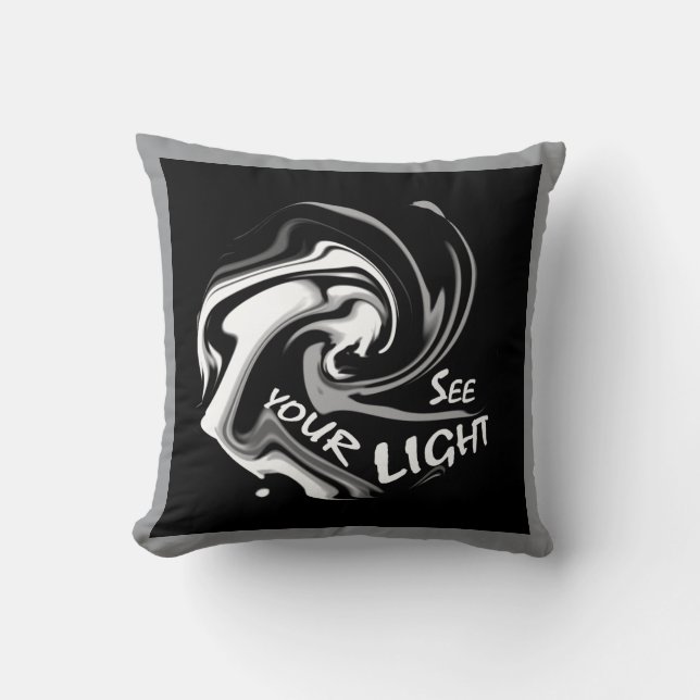Almofada A Cinza "Veja sua luz" ensombra a Inspiração Preta (Frente)