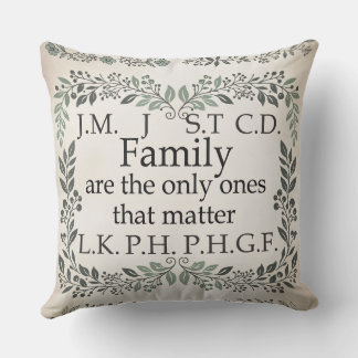Almofada A cozy farmhouse-style family name chart cushion
