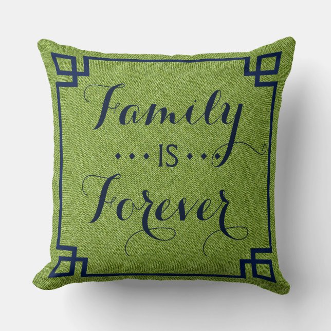 Almofada A Família Sempre Está Verde Linen Blue Frame (Frente)