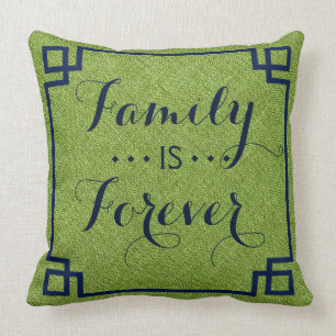 Almofada A Família Sempre Está Verde Linen Blue Frame