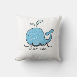 Almofada A FRIENDLY WHALE IN HIS SEA  Throw Pillow