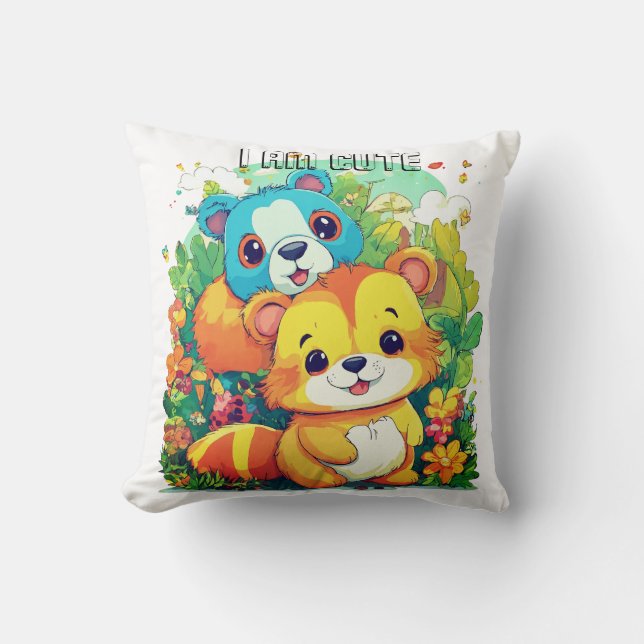 Almofada A ilustração de desenho animado de animais bonitos (Frente)