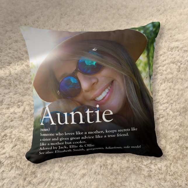 Almofada A melhor foto de definição de tia do mundo (World's Best Ever Aunt Auntie Definition Photo Throw Pillow)