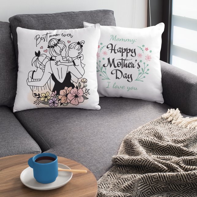Almofada A melhor mãe de todas as mães, crianças e flores p (Best Mom ever mum, custom children and flowers Throw Pillow)