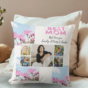 Almofada A Melhor Mãe, Flores Rosa, 5 Colagem Fotográfica