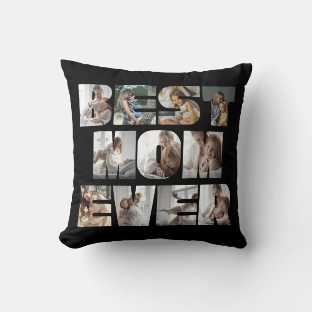 Almofada A Melhor Mãe Moderna De 11 Fotos Colagem Preta (Frente)