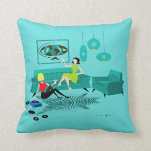 Almofada A noite retro da menina no travesseiro decorativo