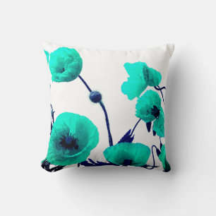 Almofada A papoila floral azul da aguarela floresce moderno