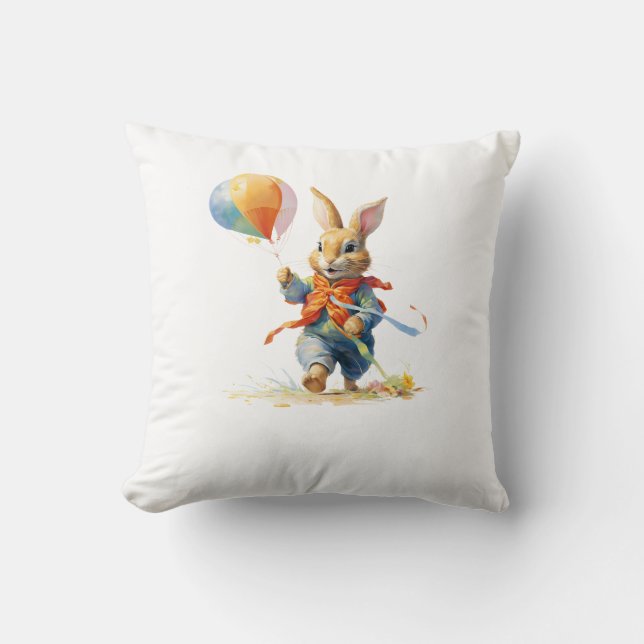 Almofada A SWEET RABBIT WITH BALLOONS Throw Pillow (Frente)