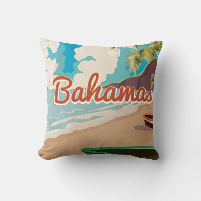 Almofada A viagens vintage das Bahamas. (Frente)
