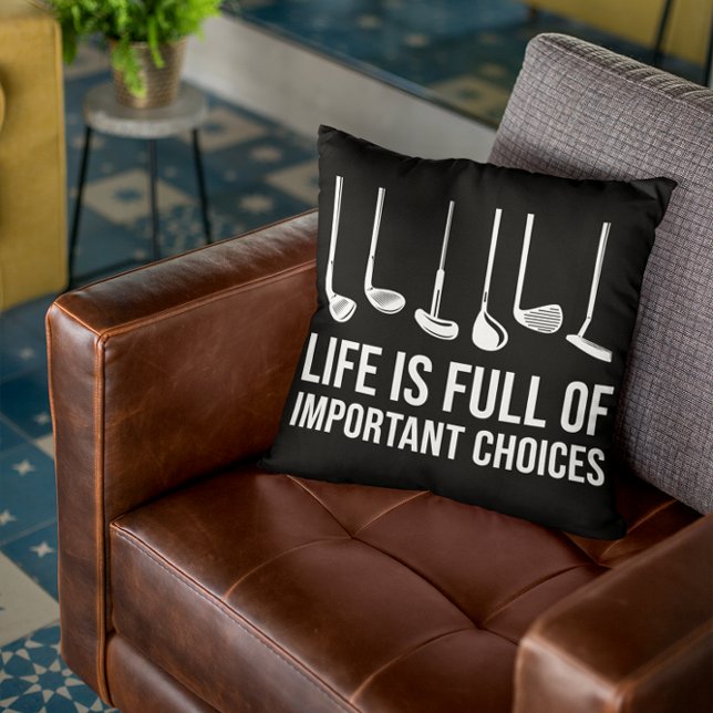 Almofada A vida é Cheio de escolhas importantes Golfe Natal (Life is Full Of Important Choices Golf Christmas Throw Pillow)