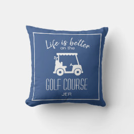 Almofada A Vida é Melhor Carrinho de Golfe Monograma Azul d