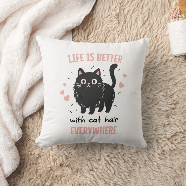 Almofada A Vida é Melhor Com Cabelo de Gato em Todo Lugar,  (Cobertor)