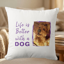 Almofada A vida é melhor com cachorro 2 nome da foto roxo b
