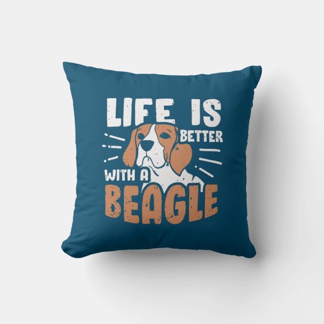 Almofada A Vida É Melhor Com Um Cão De Beagle (Frente)