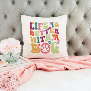 Almofada A vida é melhor com um cão - design de rancho colo