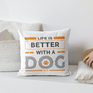 Almofada A vida é melhor com um cão, uma laranja moderna e