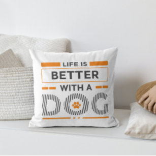 Almofada A vida é melhor com um cão, uma laranja moderna e 