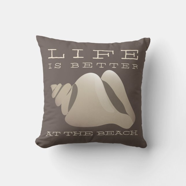 Almofada A vida é melhor na praia Brown & no branco (Frente)