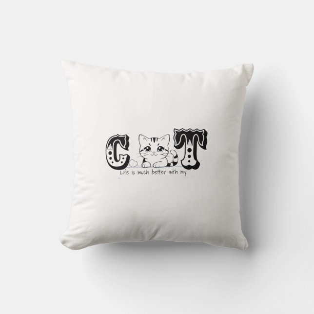 Almofada "A Vida É Muito Melhor Com Meu Gato – Design de Ga (Frente)