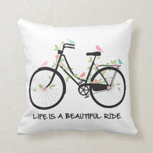 Almofada A vida é um passeio bonito, bicicleta do vintage