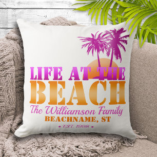 Almofada A vida na praia personalizada rosa e laranja