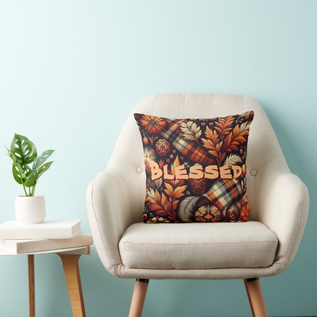 Almofada A Xadrez de outono deixa o padrão preto laranja (Cadeira)