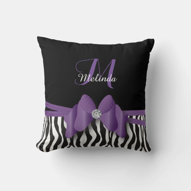 Almofada A zebra Amethyst listrada curvou | personalizado (Frente)