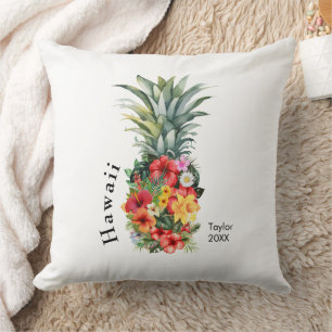Almofada Abacaxi tropical do Havaí com flores, nome da famí