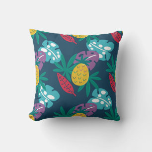 Almofada abacaxis azuis tropicais folhas modernas