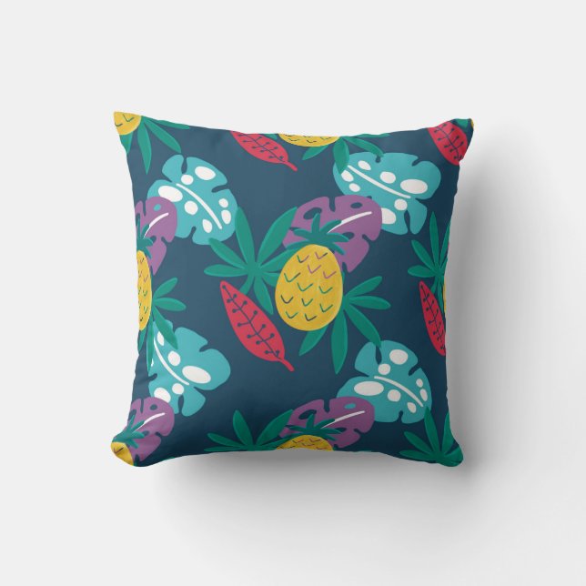 Almofada abacaxis azuis tropicais folhas modernas (Frente)