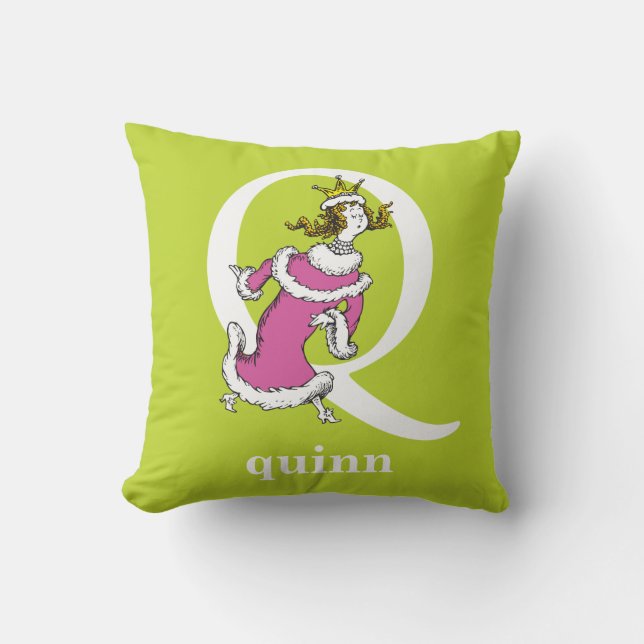 Almofada ABC do Dr. Seuss: Letra Q - Branco | Adicione seu  (Frente)
