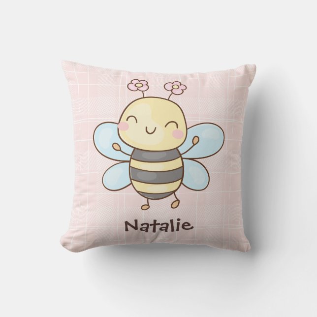 Almofada Abeia fofa e encantadora personalizada Pastel Berç (Frente)