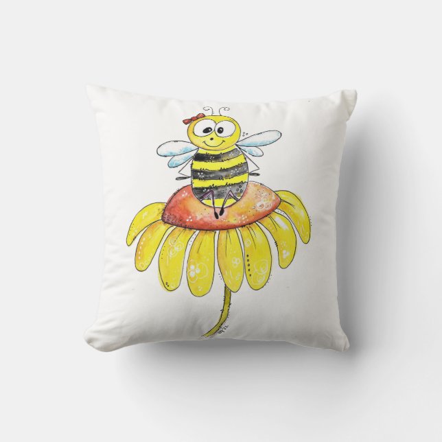 Almofada Abeja Caprichosa Fofa em uma Flor (Frente)
