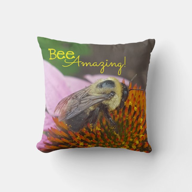 Almofada Abeja Incrível, Abeia e Equinácea Roxa (Frente)