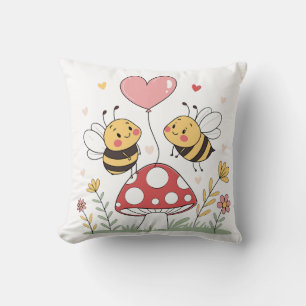 Almofada Abejas de desenho animado fofas com balão em forma
