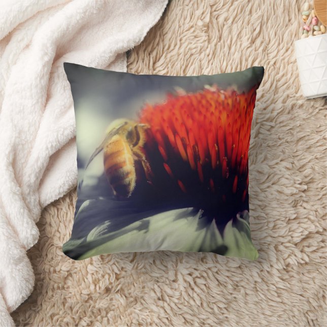 Almofada Abelha Melífera Em Flor De Echinacea (Cobertor)