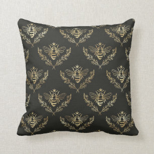 Almofada Abelhas Elegantes. Dourado no Black.
