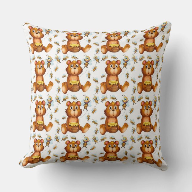 Almofada Abelhas Voadoras Com Um Urso de Mel (Frente)