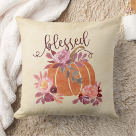 Almofada Abençoado - Abaixe a abóbora com flores cor-de-ros