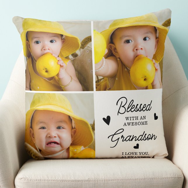 Almofada Abençoados Avós Personalizados Avô 3 Fotografias (Criador carregado)