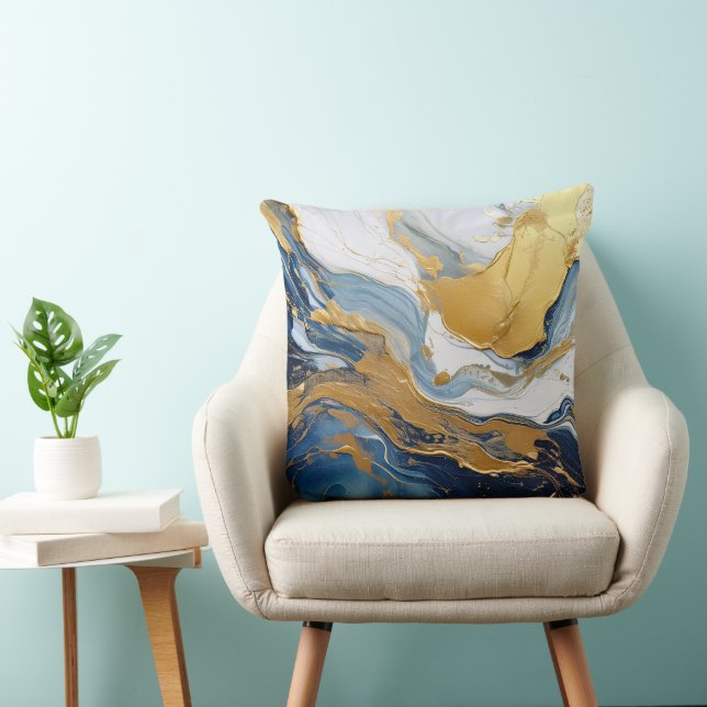 Almofada Abertura em negrito de Dourado e Azul (Cadeira)