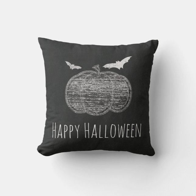 Almofada Abóbora de Giz e Morcegos Quadro Negro Halloween C (Frente)
