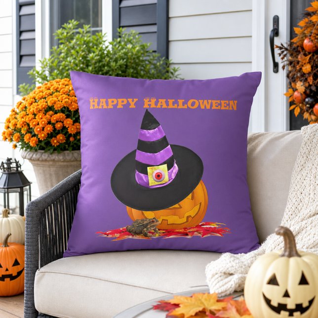 Almofada Abóbora de Halloween assustadora e chapéu de bruxa (Criador carregado)