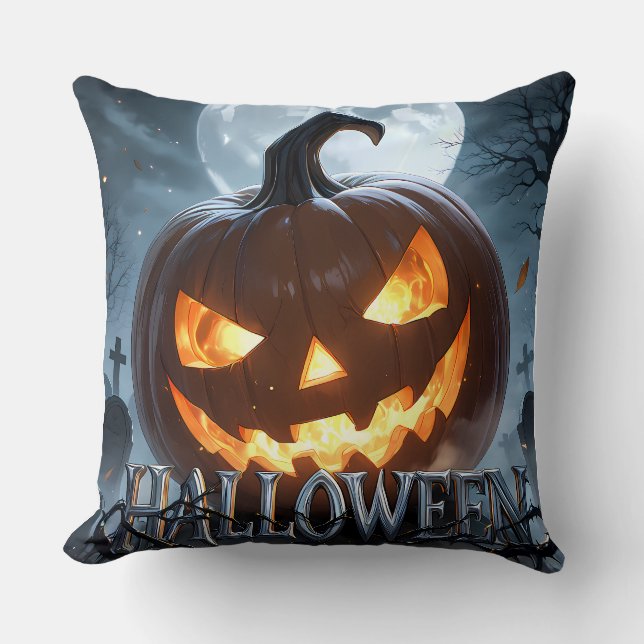 Almofada Abóbora de Halloween Brilhante Lua (Frente)
