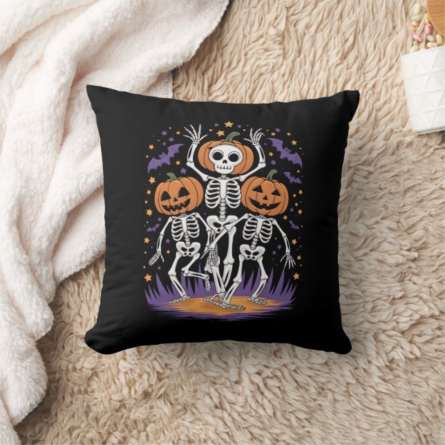 Almofada Abóbora de Halloween do Esqueleto Dançante (Cobertor)