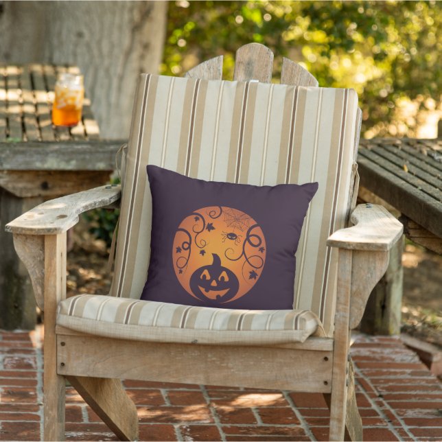 Almofada Abóbora de Halloween Jack o lantern face e aranha (Cadeira)