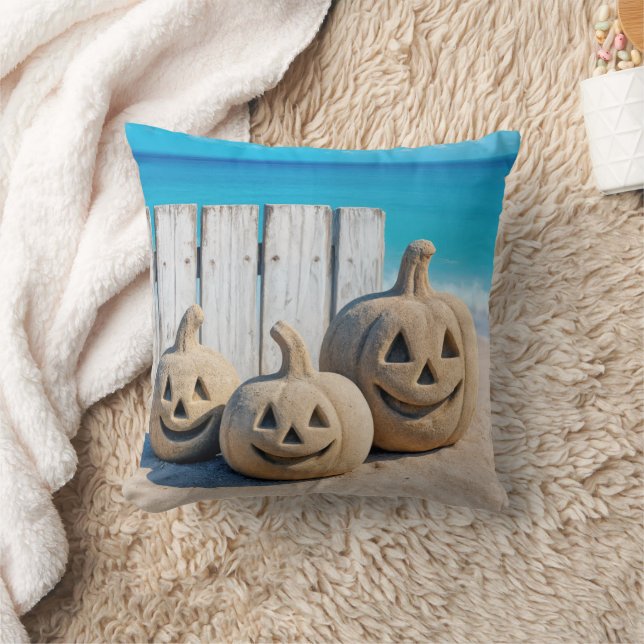 Almofada Abóbora de Halloween na Praia  (Cobertor)