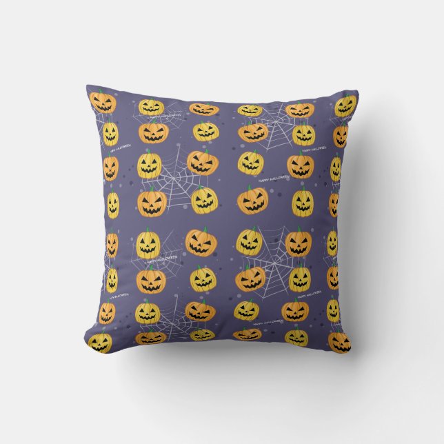 Almofada Abóbora de Halloween - Padrão Divertido (Frente)